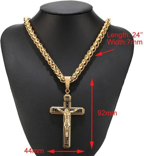 Halskette Edelstahl, Mehrschichtig, Kreuz Anhänger, Gold, Herren - Bild 1