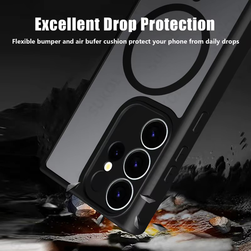 MagSafe-kompatible Handyhülle mit Eisenring für Samsung Galaxy S25 S26 S24 S23 S22 Ultra und S25 FE, transparente Hartschale mit weichen Kanten - Bild 2