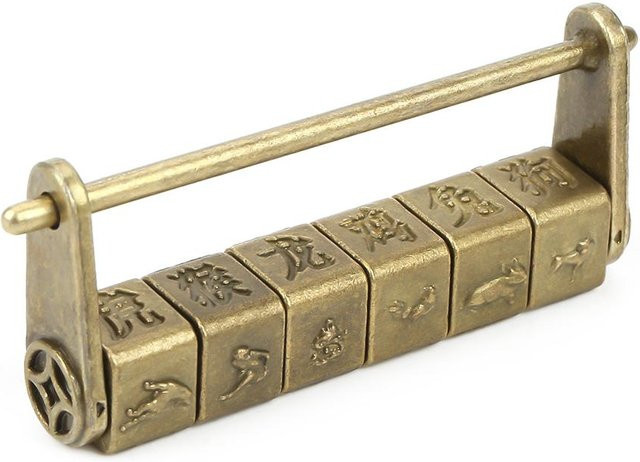 Shoemst Antike Zodiac Passwort-Schloss aus Zink in Gold und Bronze mit chinesischen Zeichen als dekoratives Handwerksobjekt - Bild 1