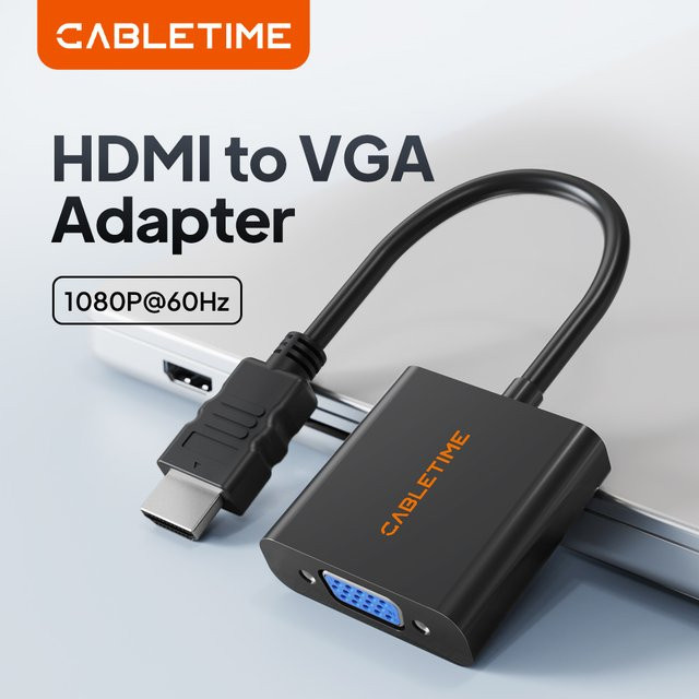 CABLETIME HDMI auf VGA Videokonverter Adapter in Schwarz für Full HD 1080p zur Verbindung von Laptop, PC oder Tablet mit TV oder Monitor - Bild 1