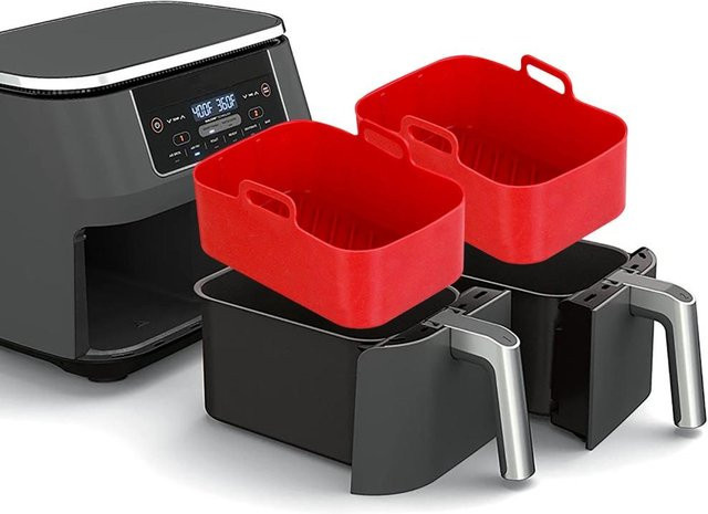 CosyHome 2er Set Silikon Air Fryer Liner wiederverwendbare Heißluftfritteuse Einsätze kompatibel mit DZ201 Foodi 8QT, rot, rechteckig, antihaftbeschichtet - Bild 1