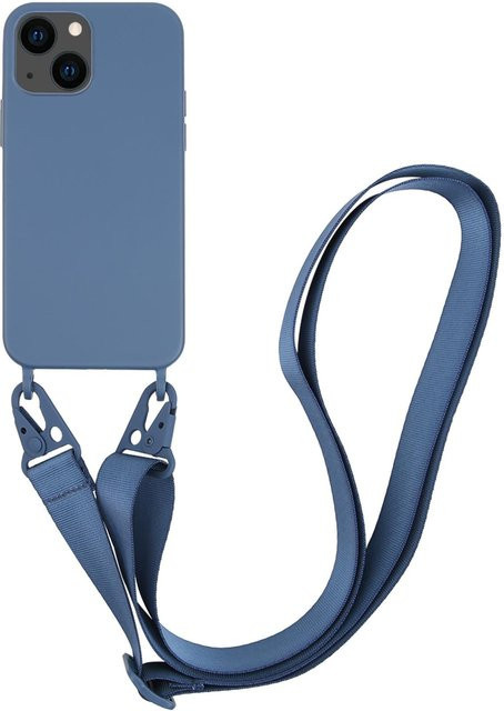 Vivanco Necklace Cover Silikon Schutzhülle mit Karabinerhaken und Handykette für iPhone 13 in Blau - Bild 1