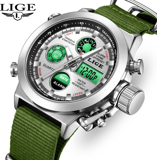LIGE Armbanduhr, Quarz, Digitaluhr, Schwarz, Textil/NATO, Herren - Bild 1