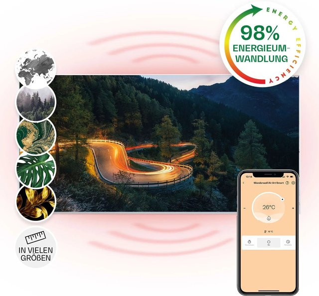 Klarstein Wonderwall Air Art Smart Infrarotheizung mit App-Steuerung, Motiv Bergstraße, Weiß, B: 120 cm, H: 60 cm, 700 W - Bild 1