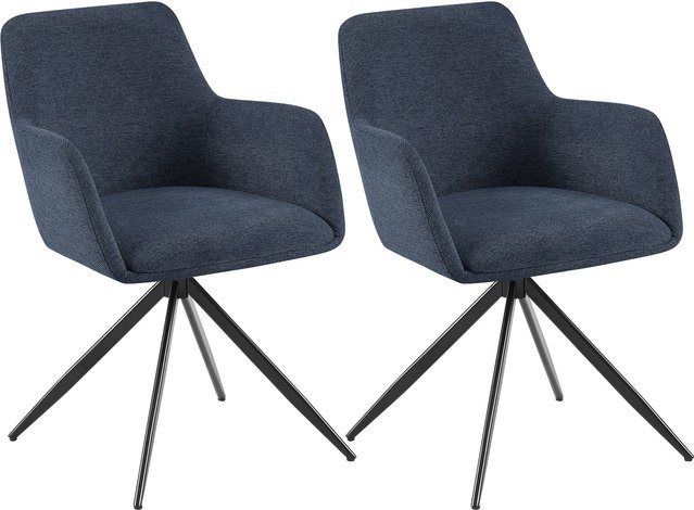 CLP Esszimmerstühle 2er Set Olema in Blau, drehbare Sessel mit Armlehnen und Rückenlehne aus Stoff, modern gepolstert - Bild 1
