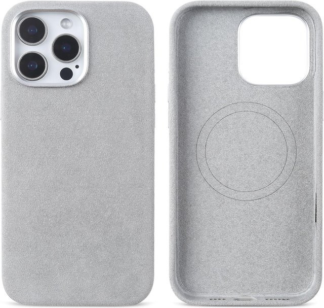 YULIN Alcantara Handyhülle für iPhone 16 Pro Max und iPhone 16 Pro in Grau mit Magnetfunktion und Kunstleder-Design - Bild 1