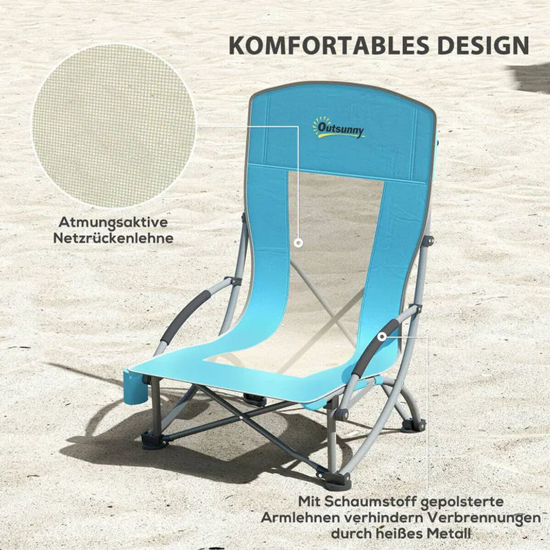 2er Set Outsunny Campingstühle klappbar in Blau mit Getränkehalter und Netzrückenlehne aus Textilene und 600D Oxford-Gewebe bis 120 kg belastbar - Bild 5