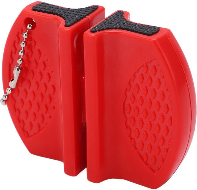 Tragbarer Mini-Messerschärfer von Shoemst, multifunktionaler doppelseitiger Taschenmesser-Schärfer aus ABS und Keramik, Farbe: Rot - Bild 1