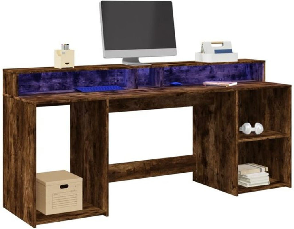 LED-Schreibtisch von VIDAXL in Räuchereiche, Braun, Holzwerkstoff, B/T/H: 200 x 55 x 91 cm - Bild 1