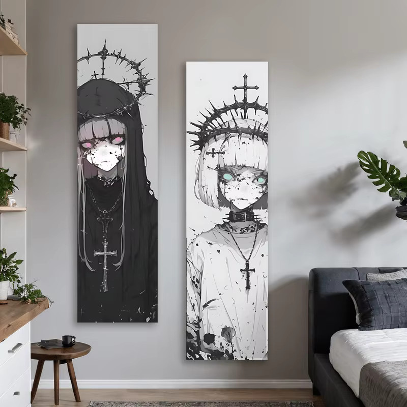 VIKAMA Gothic Anime Wandteppich mit blau-grünen Augen in Multicolour, vertikaler Wandbehang für dein Wohnzimmer oder Schlafzimmer, B: 40,0 cm, H: 150,0 cm - Bild 1