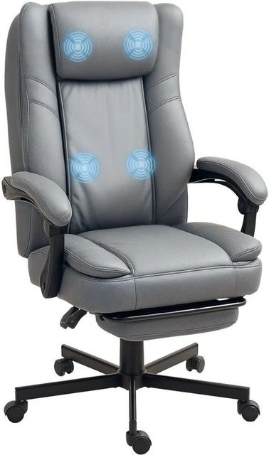 HOMCOM Bürostuhl mit Massagefunktion aus Mikrofaser-Stoff und Schaumstoff in Grau, B/T/H: 69 x 64 x 112-120 cm - Bild 1