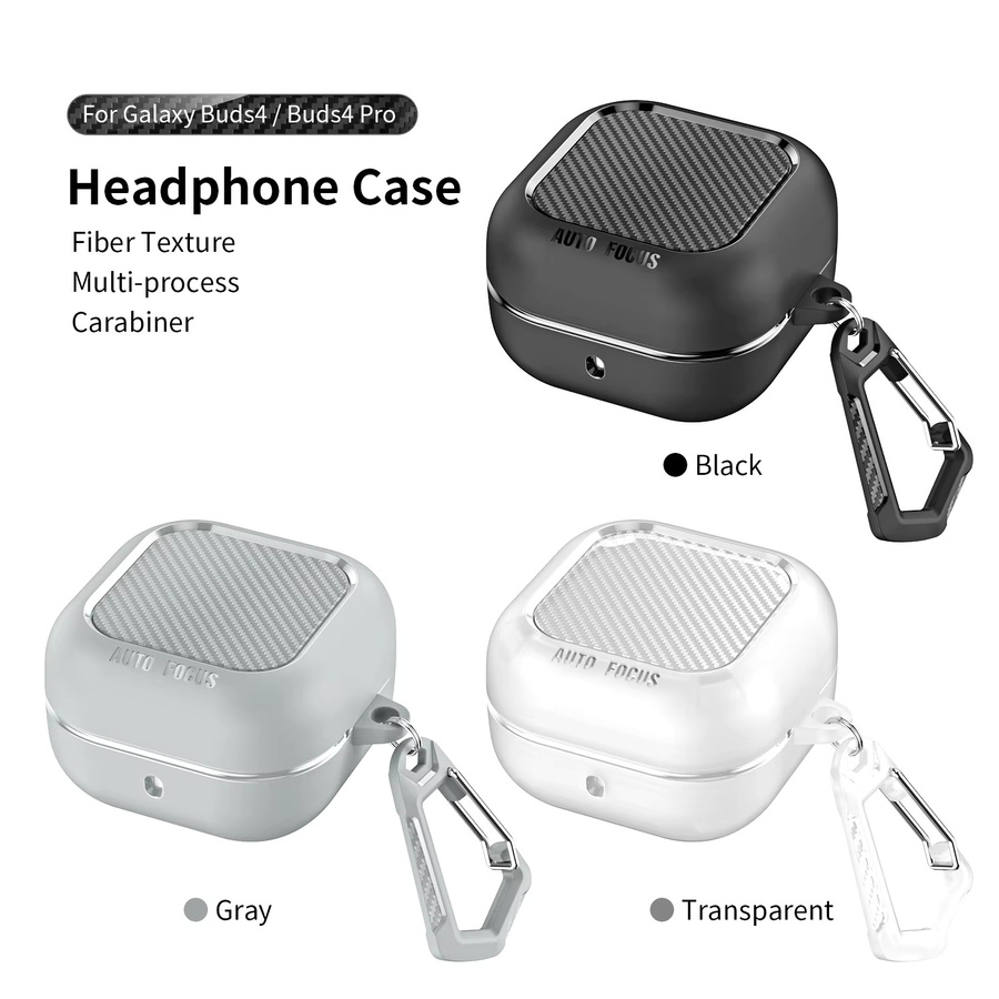 Samsung Premium Kohlefaser Schutzhülle für Galaxy Buds 4 Pro in Schwarz mit Schlüsselanhänger-Haken und stoßfestem Design - Bild 3