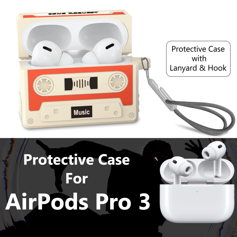BEWZI Schutzhülle für AirPods Pro 3 im Classic Tape Style 3D Design, Beige/Multicolour - Bild 2
