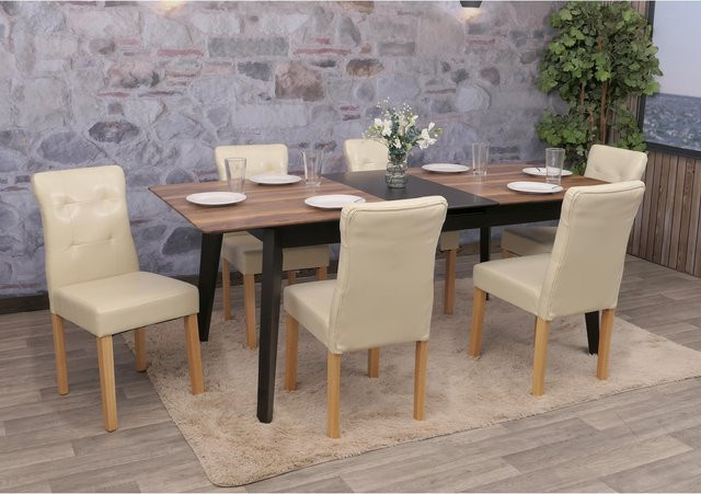 6er-Set Esszimmerstühle MCW E58 aus Kunstleder in Beige mit Gummholzbeinen - Bild 1