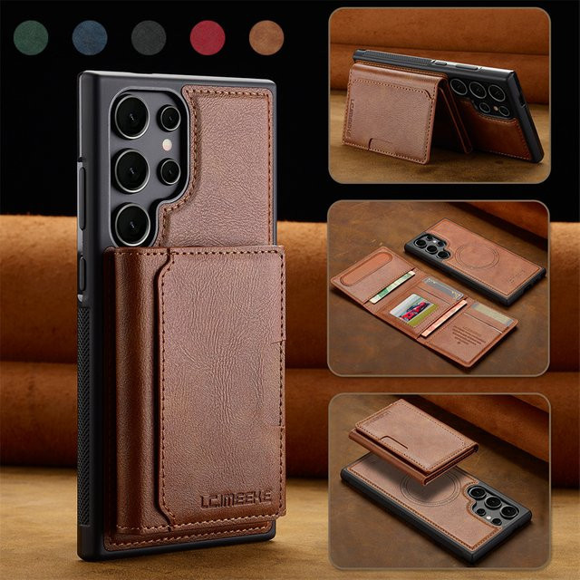 Business-Lederbrieftasche mit MagSafe-Funktion für Samsung Galaxy S26 Ultra, S25 Edge, S24, S23 Plus und FE als Kartenhalter und Cover in Rot oder Braun - Bild 1