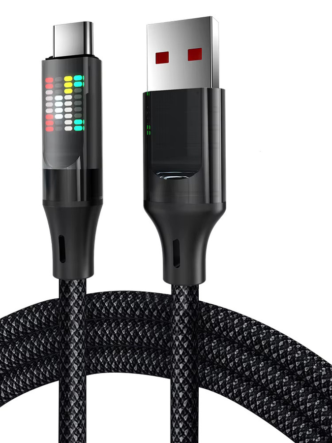 NNBILI 120W USB-C Ladekabel mit LED-Licht, 6A Nylon-Datenkabel in Schwarz, passend für Huawei und USB-C Geräte - Bild 6