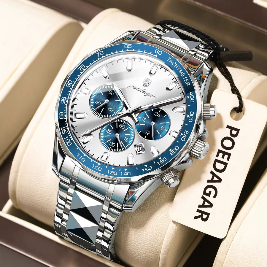 POEDAGAR Chronograph, Quarz, Edelstahl, Silber, Herren - Bild 2