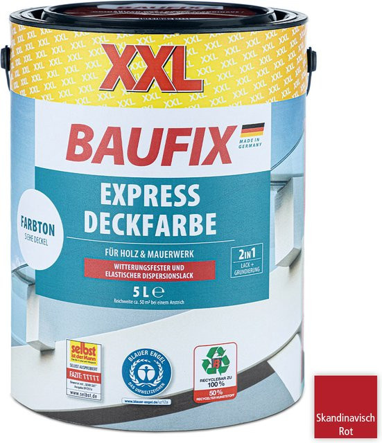 Baufix Holzdeckfarbe Skandinavisch Rot 5 Liter - Bild 1