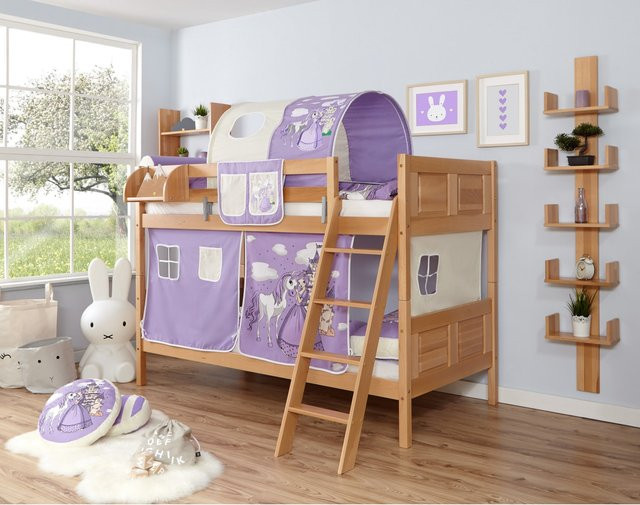 TiCAA Etagenbett Erni im Country-Design aus Massivholz Buche Natur - Bild 1