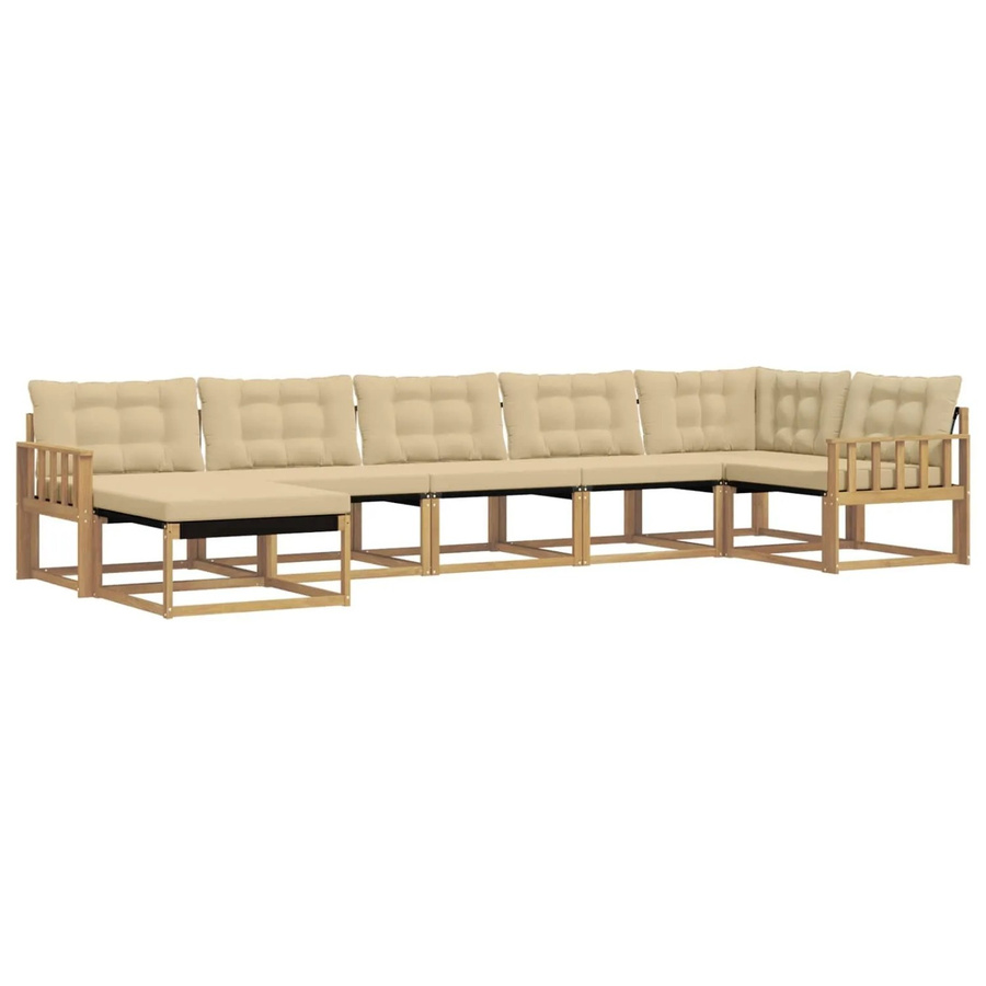 vidaXL Outdoor-Sofagarnitur 7-teilig in L-Form aus Akazienholz mit Kissen in Weiß und Beige - Bild 2