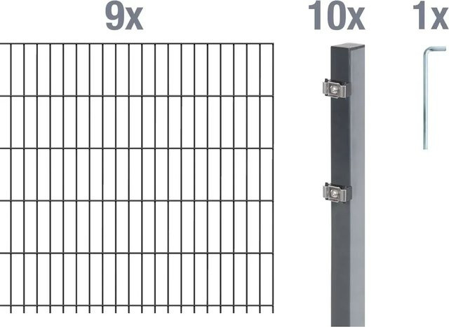 Metallzaun Grund-Set Doppelstabmatte aus Stahl, anthrazit beschichtet, Breite: 9 m, Höhe: 0,8 m - Bild 1