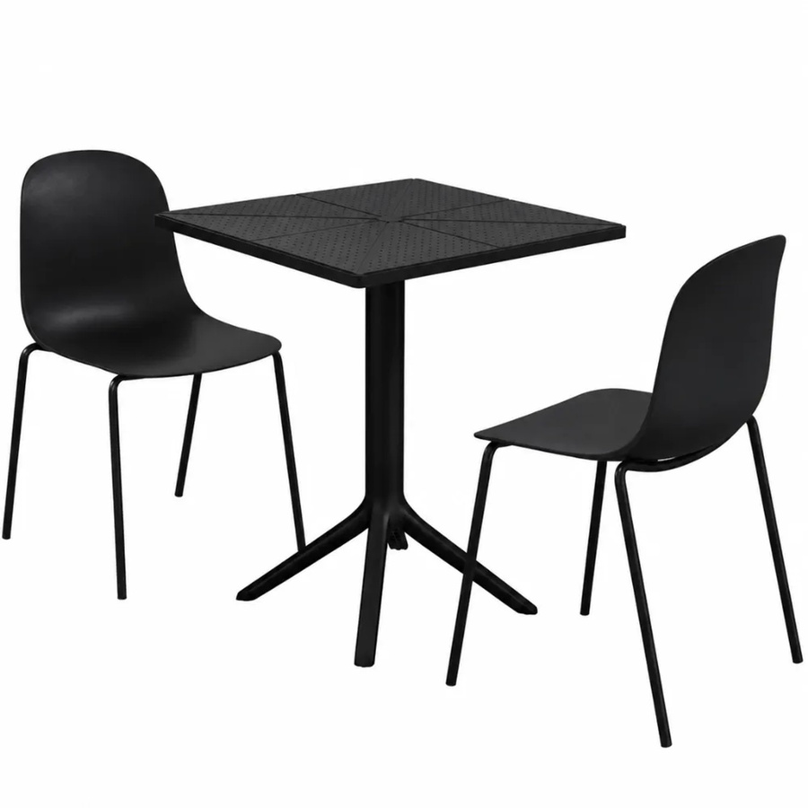 DELUKE Gartenmöbel-Set IDA Bistroset mit Tisch und 2 Stühlen aus Polypropylen in Schwarz Matt, B/T/H: 166 x 60 x 85 cm - Bild 2