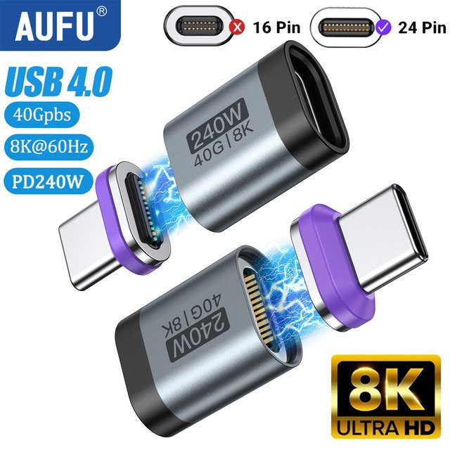 AUFU 240 W magnetischer USB-C-Adapter mit USB4-Anschluss, 40 Gbit/s und 8K60 Hz, kompatibel mit Thunderbolt 4, iPhone 16 und MacBook - Bild 1