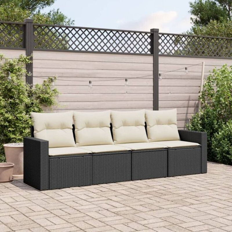 4-tlg. Garten-Sofagarnitur aus Poly-Rattan mit Kissen in Schwarz und Creme von vidaxl - Bild 1