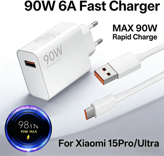 Xiaomi 90W USB Turbo-Ladegerät mit USB auf Typ-C Kabel in Weiß - Bild 1