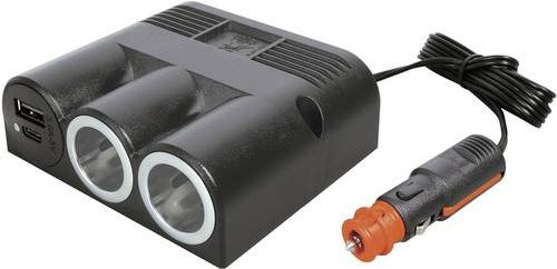 ProCar Dreifachsteckdose mit USB-C und USB-A Doppelsteckdose 12 oder 24 V/DC in Schwarz - Bild 1