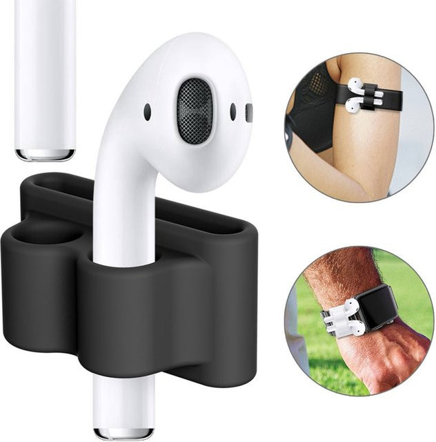 Silikon-Halterclip für Apple AirPods und Apple Watch in Schwarz als Anti-Verlust Halterung - Bild 1