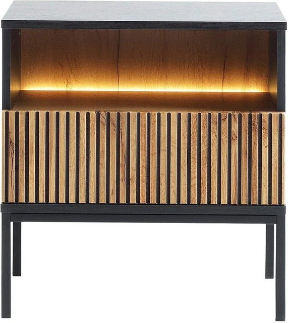 Nachttisch Ovila von Vente-unique in Schwarz und Naturfarben Hell mit integrierter Beleuchtung, Breite: 53,6 cm - Bild 1