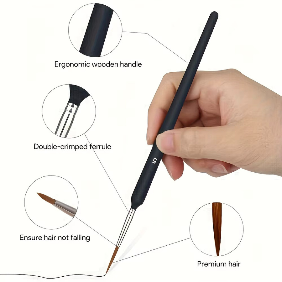11/22-teiliges professionelles Feinlinien-Malpinsel-Set in Schwarz für Aquarell-, Ölmalerei und Töpferei - Bild 3