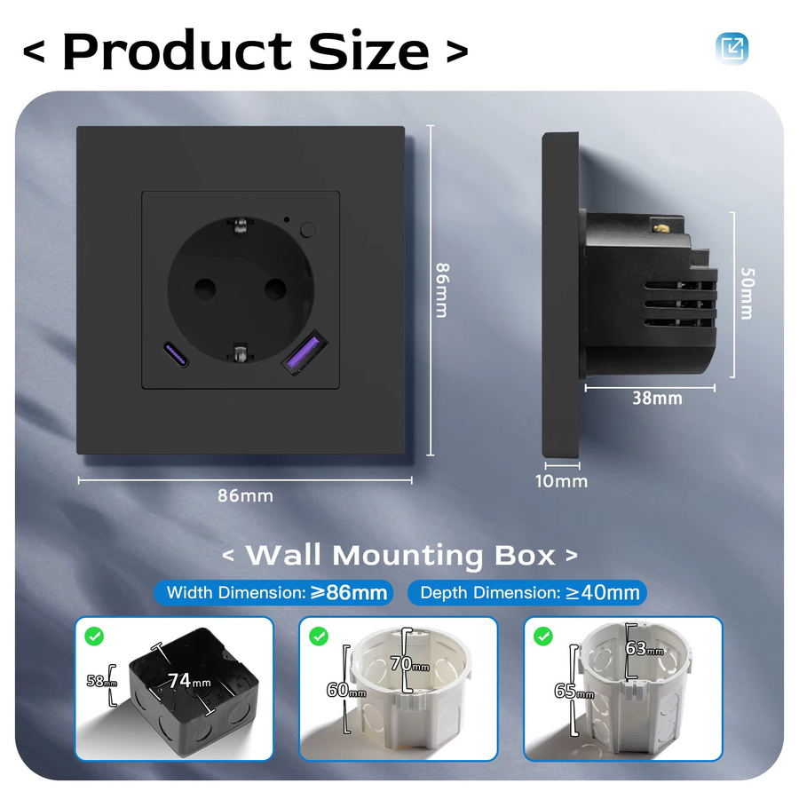 BSEED E-Serie Zigbee-Steckdose mit Smart Power Monitor und USB Typ-C Schnellladung, 16A Wandsteckdose mit schwarzem Glasrahmen, kompatibel mit Tuya Smart Life App, Google Assistant und Alexa - Bild 2