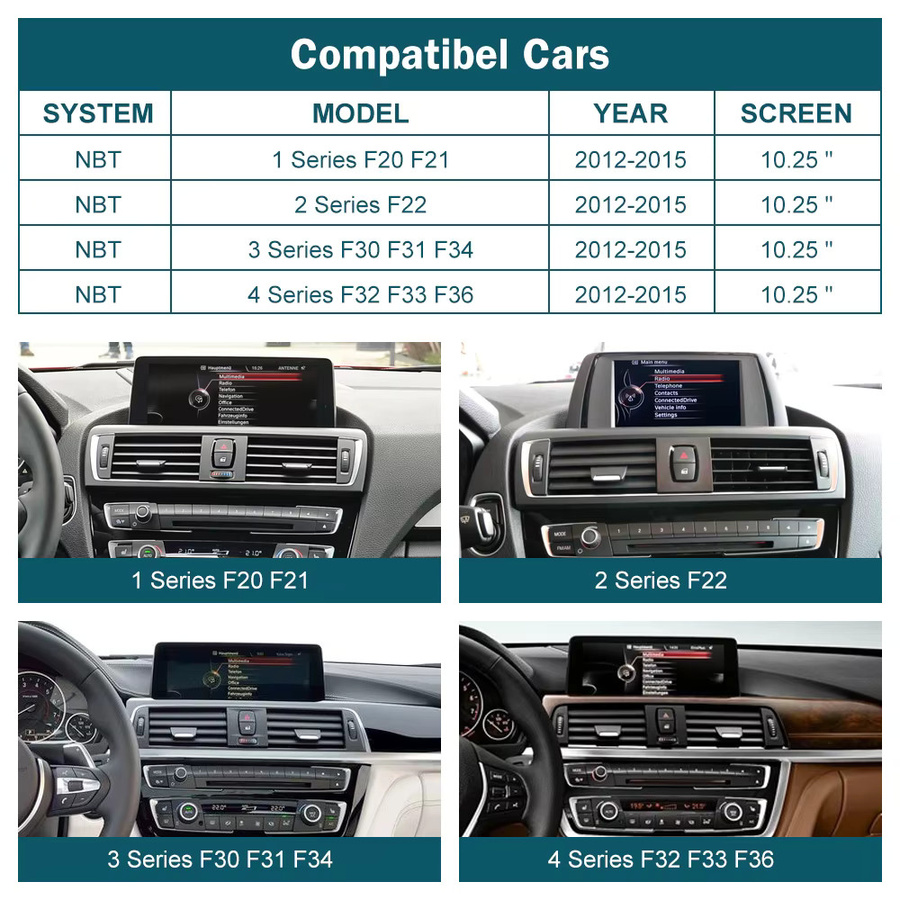 Road Top Multimedia Display Bildschirm mit drahtlosem CarPlay und Android Auto für BMW 1 2 3 4 Serie, 12,3 Zoll, Schwarz - Bild 1