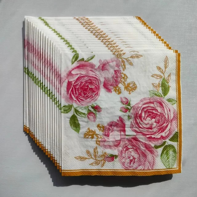GUANYAO 20 Stück Rosenblüten-Papierservietten in Multicolour, 2-lagig, Durchmesser: 33 cm, ideal für Party-Dekoration und DIY-Decoupage - Bild 1
