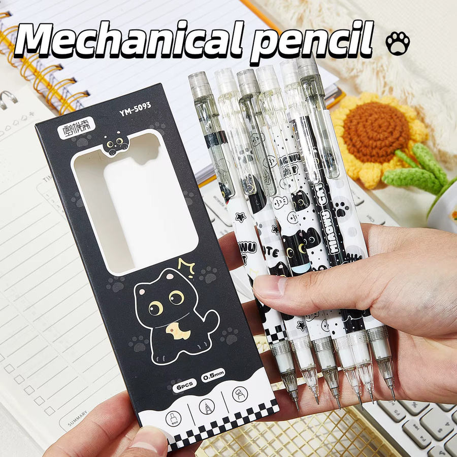 6er-Set Druckbleistifte mit Katzendesign, 0,5 mm, HB Graphit, mehrfarbig - Bild 4