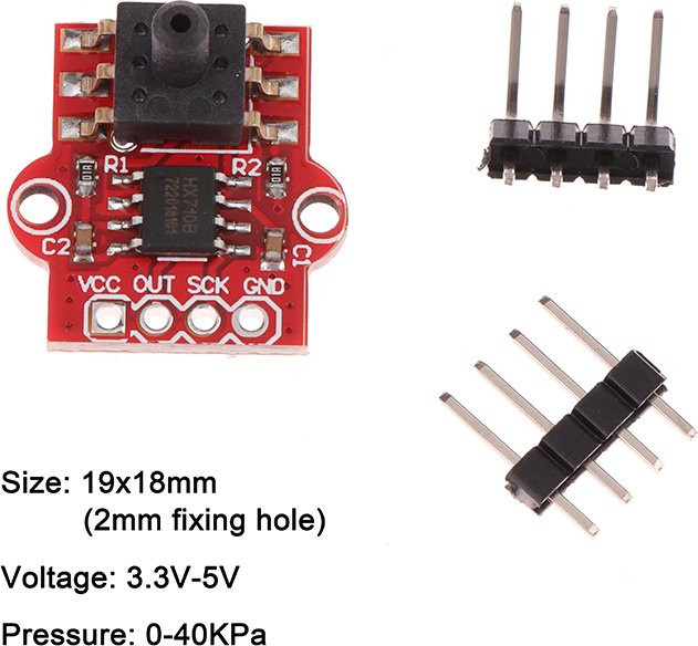 Digitaler Drucksensor Modul für Arduino mit 0-40kPa Messbereich und 2,5mm Soft Tube in Rot - Bild 1