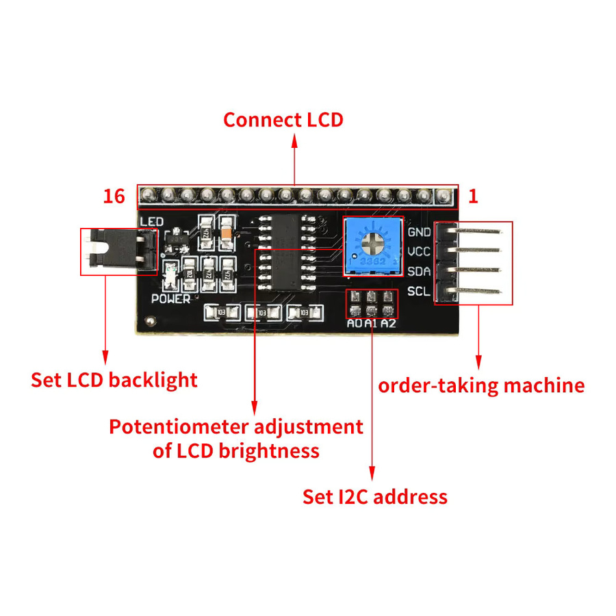 diymore PCF8574 I2C LCD Adapter Modul für LCD1602 und LCD2004 mit Pin-Schnittstelle DC3-6V - Bild 2