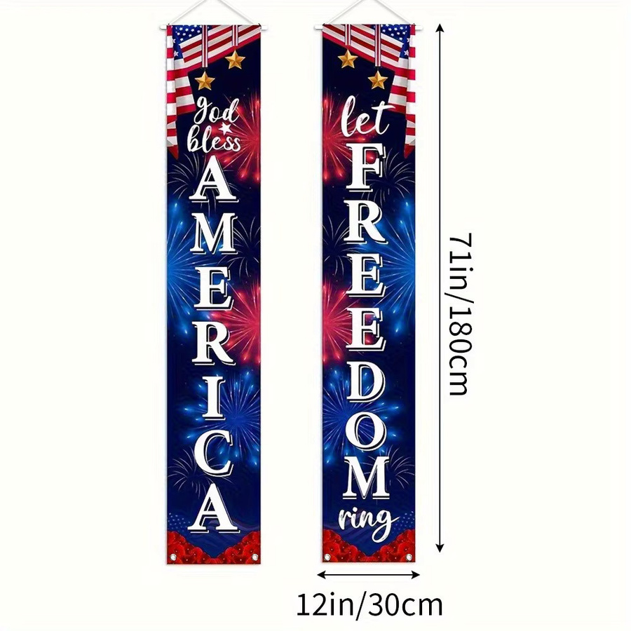 OURFETE Türbanner zum Unabhängigkeitstag God Bless America & Let Freedom Ring, Mehrfarbig, B: 30 cm, H: 180 cm - Bild 5