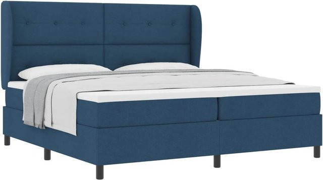 vidaXL Boxspringbett mit Matratze und Kopfteil in Blau, Stoff, B/T/H: 200 x 200 x 128 cm - Bild 1