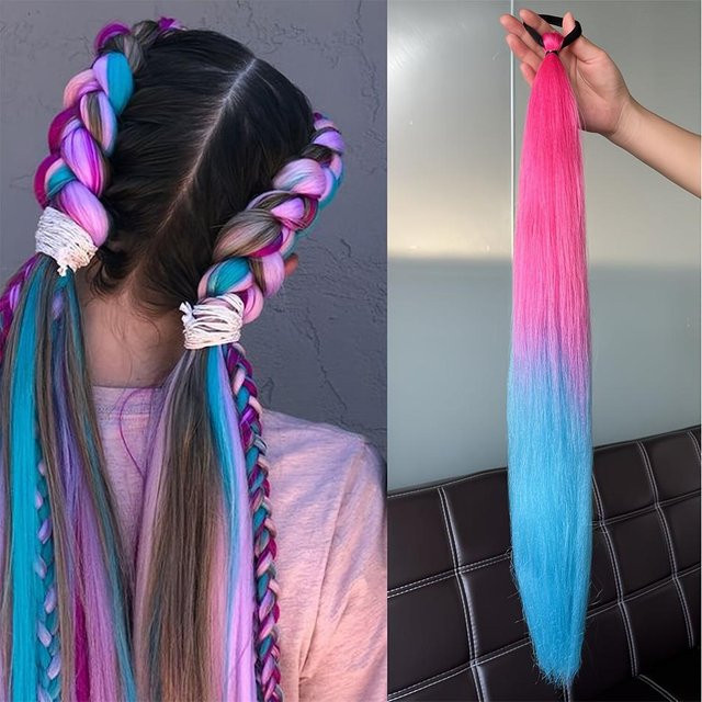 Wucifang Jewelry Synthetisches Haar für Haarflechten, Pink, 150 cm - Bild 1