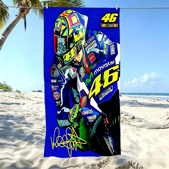 VR46 Valentino Rossi MotoGP Strandtuch aus Mikrofaser, schnelltrocknend und weich, B/B: 140 x 180 cm, Multicolor - Bild 1