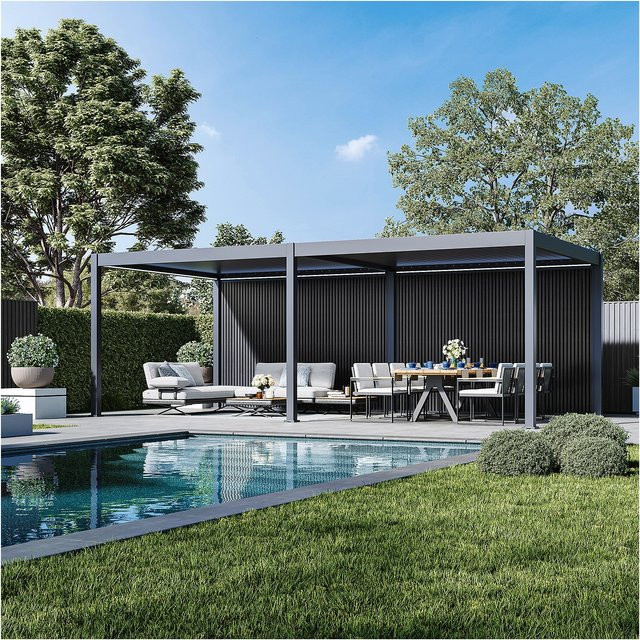 Weide Sichtschutzwand Anthrazit aus WPC Lamellen als Pergola Seitenwand und Windschutz, Breite: 360 cm - Bild 1