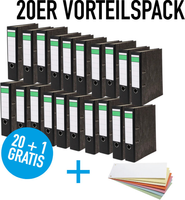 20x Soennecken Ordner Wolkenmarmor DIN A4 in Grau mit 80 mm Rückenbreite und 1x Soennecken Trennstreifen oeco-tex - Bild 1