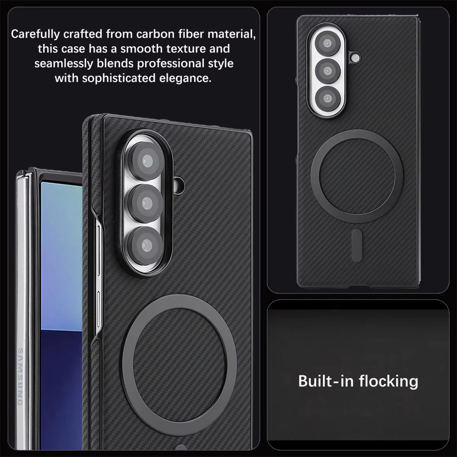 Ultradünne Business Handyhülle aus Kohlefaser-Leder für Samsung Galaxy Z Fold 7 6 5 4 3 mit MagSafe-Unterstützung in Schwarz oder Braun - Bild 2