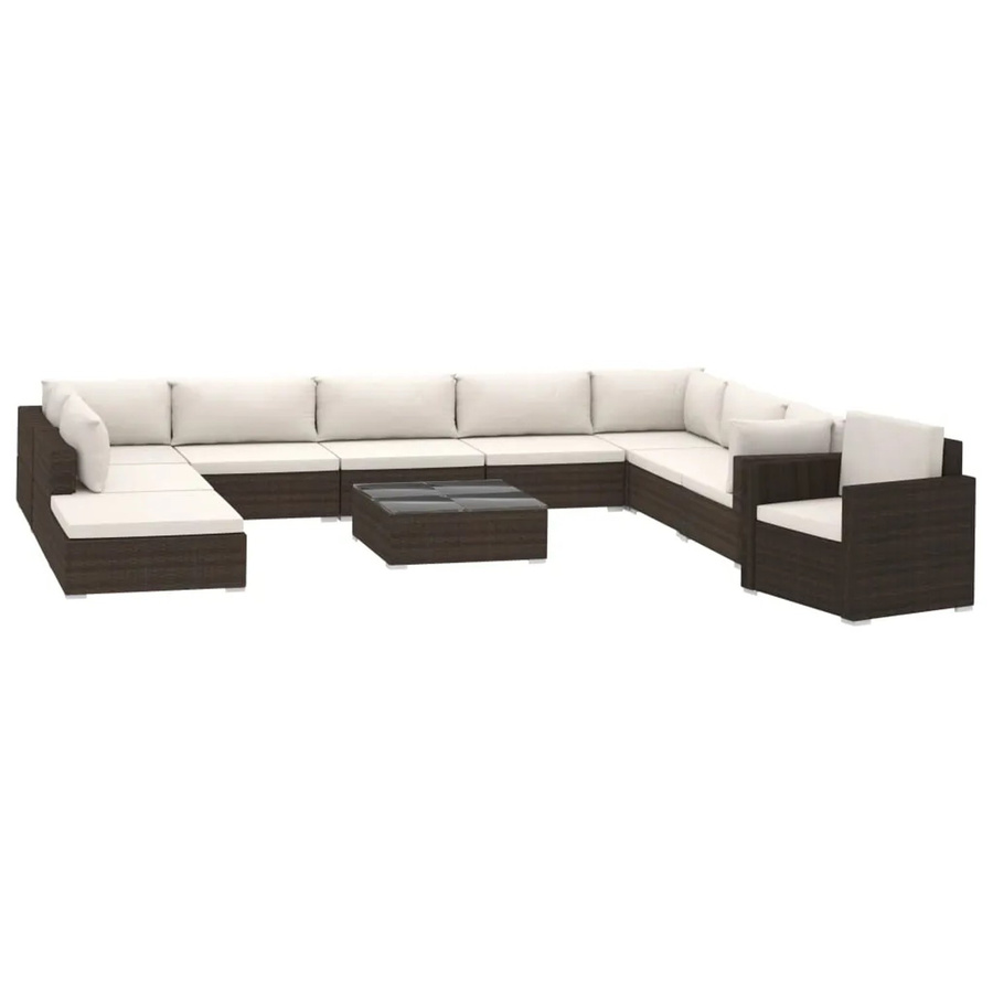 vidaXL 11-tlg Garten-Lounge-Set aus Poly Rattan in Braun mit Polstern und Glas-Couchtisch - Bild 2