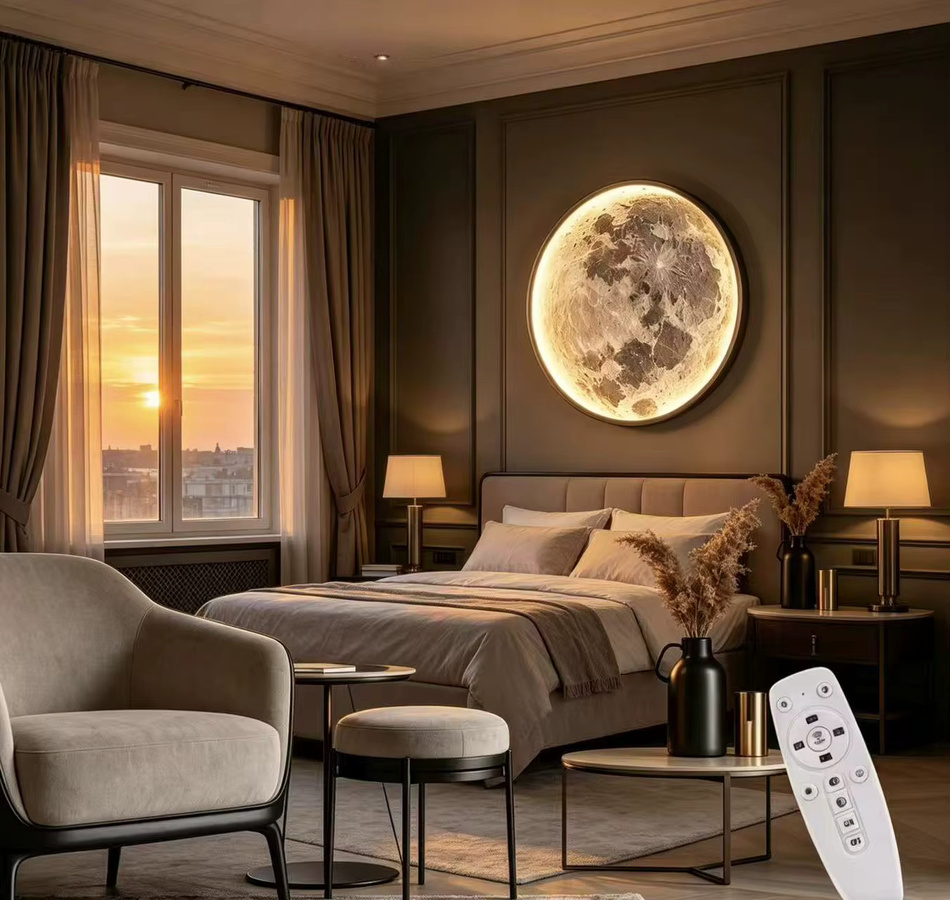 RRBEST LED Wandleuchte Mond in Weiß, dimmbar mit Fernbedienung, Art Deco Design, Durchmesser: 80 cm - Bild 3