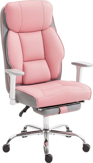 HOMCOM Ergonomischer Bürostuhl als Chefsessel mit Fußstütze und Kopfstütze, Rosa, PU-Leder - Bild 1