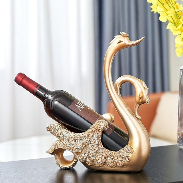 Weinregal Schwan in Weinrot aus Metall als dekorativer Weinschrank und TV-Schrank für dein Zuhause - Bild 1